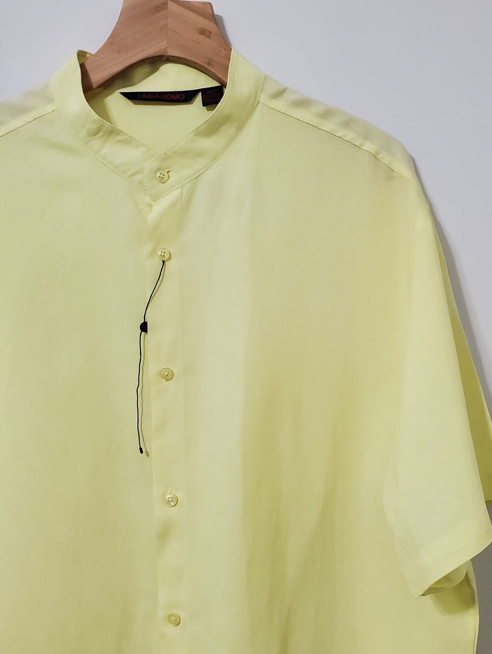 Linea Uomo Short Sleeve Mandarin Collar Button Down Shirt Pale Lemon 3XLT NEW